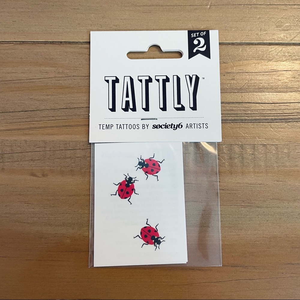 Tattly x Society 6 Ladybug Temporary Tattoo Set of Two Insects Micro